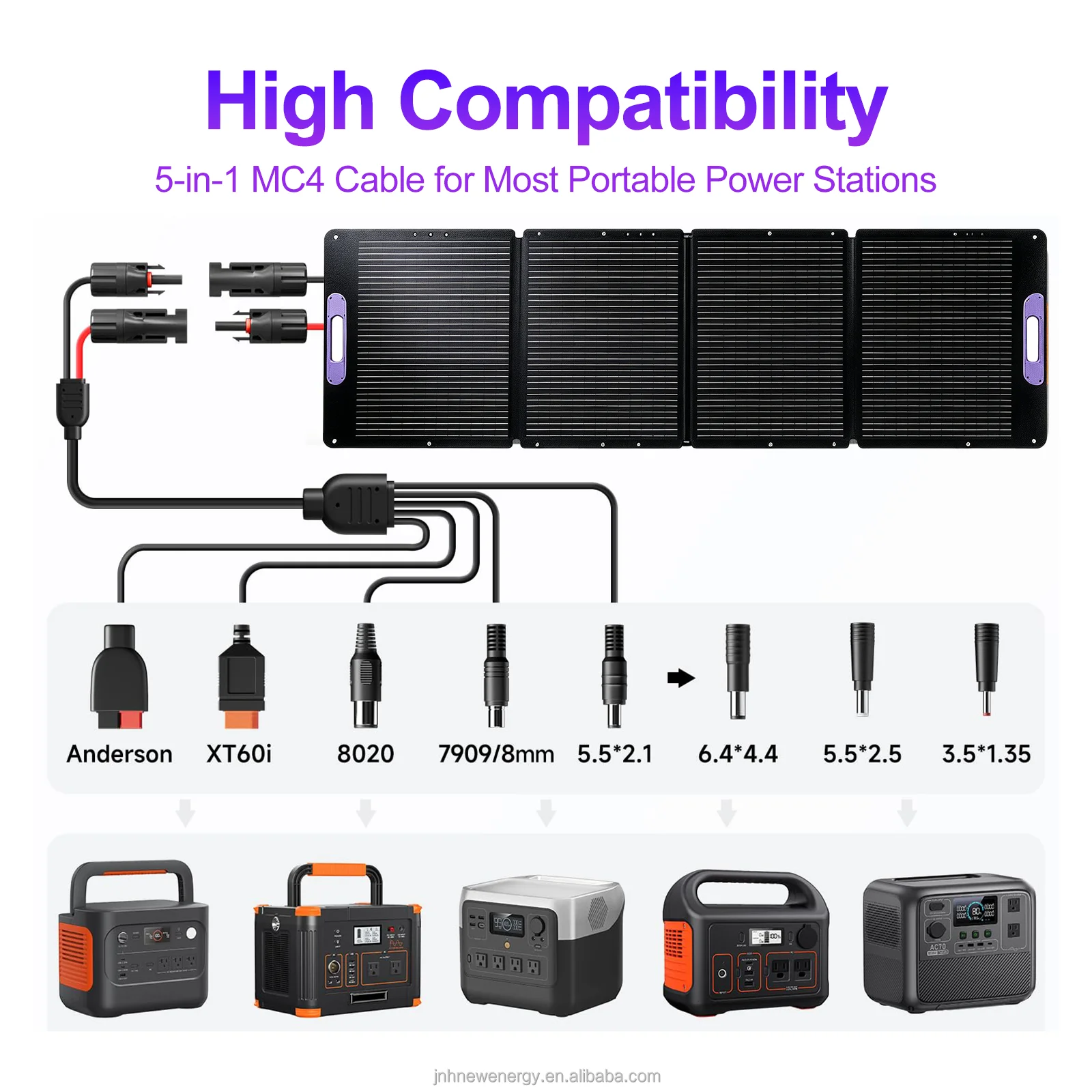 Foldable 200W solar panel kit deployed on grass with power station