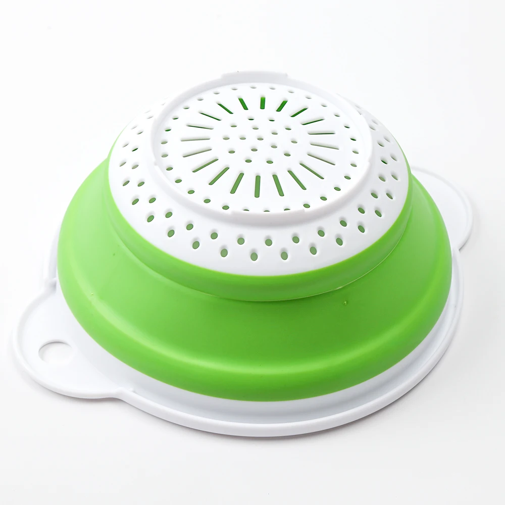 食品级硅胶厨房硅胶食品过滤器可折叠漏勺带塑料手柄