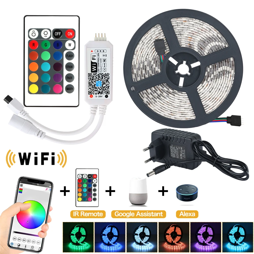 WiFi Wireless Smart Phone Controlled Waterproof RGB Light Strip LED Kit Working with Android, iOS System, Alexa,Google home