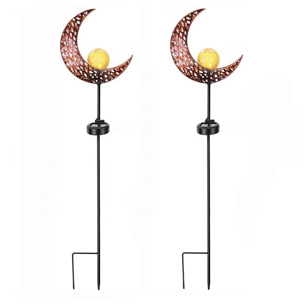 Outdoor Moon Crackle Glass Globe Stake Metal Lights Replacement Solar Panels for Garden Lights