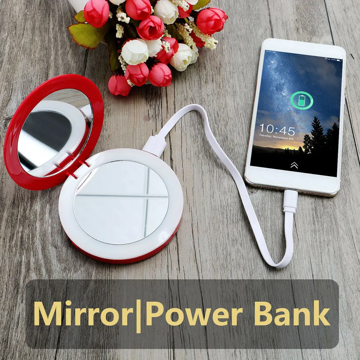 Mirror Makeup Power Bank 3000mah Magnify Function Lady Makeup