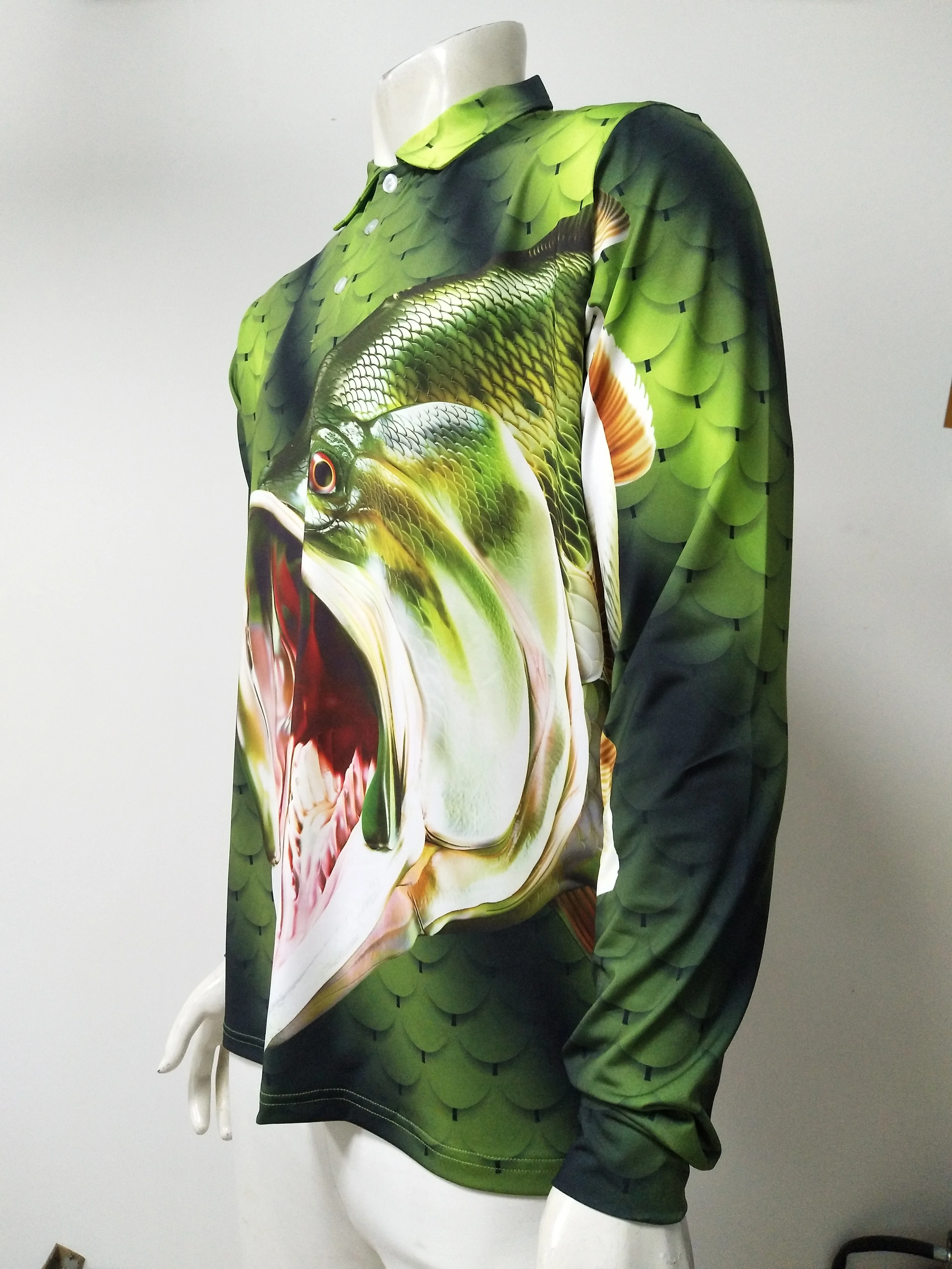 Custom 100% Polyester Fish Apparel Men Sublimation Long Sleeve