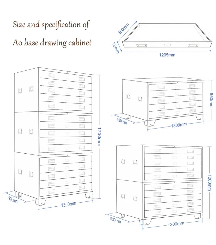 Office Equipment Durable Mobile 5 Drawer Steel Engineering Drawing