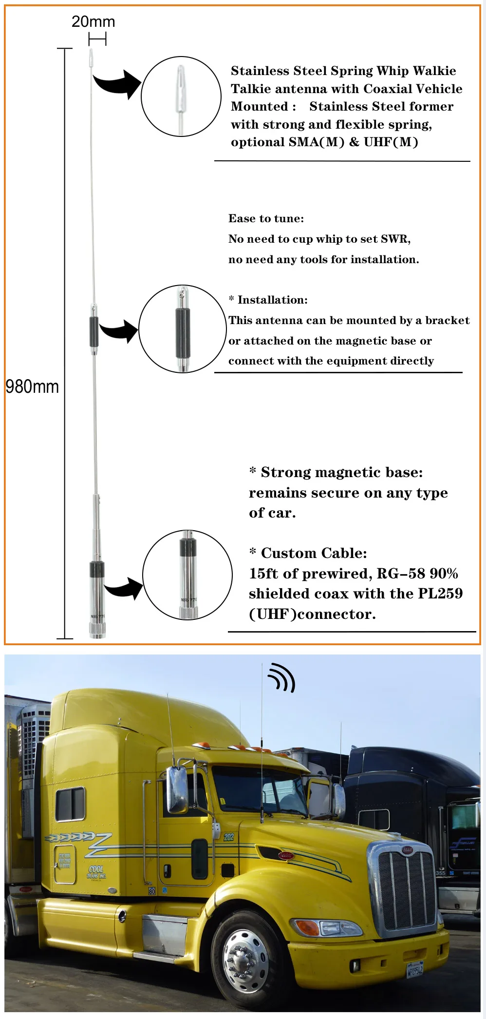 Dual Band Car Mobile Antenna For Mobile Car Ham Radio Transceiver Rfid