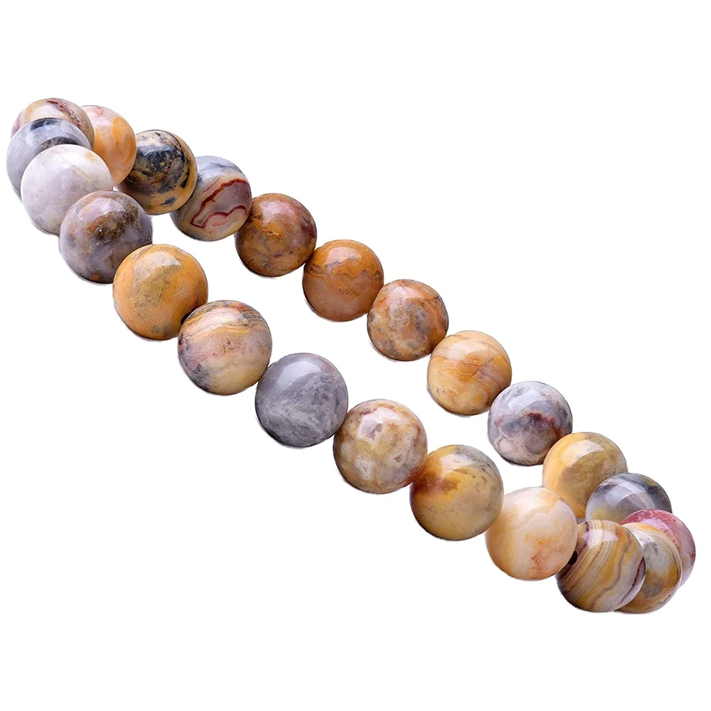 天然8毫米疯狂蕾丝玛瑙石愈合水晶弹力串珠手镯礼品