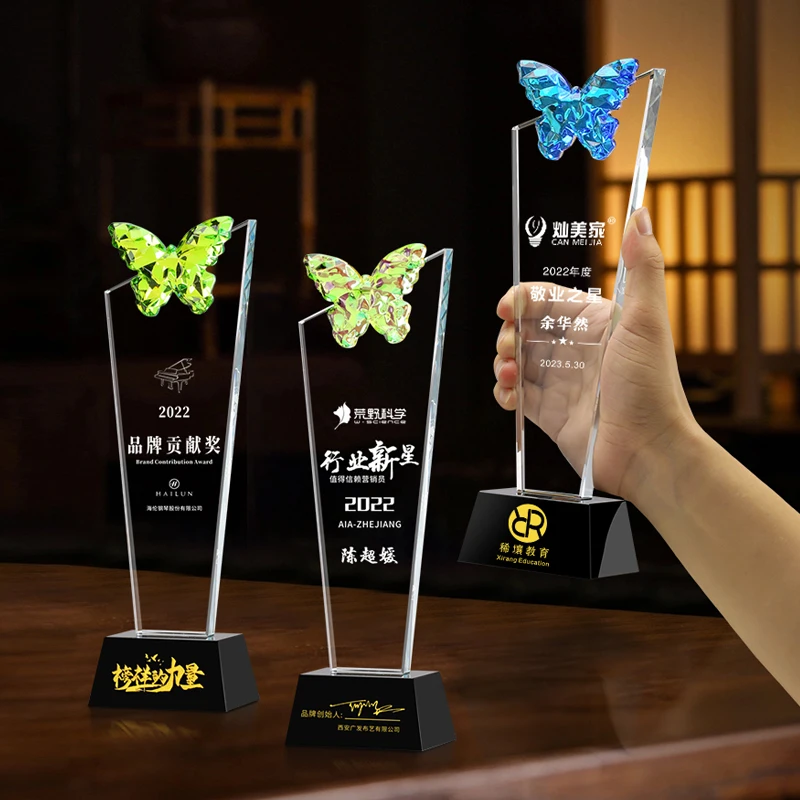 New design butterfly crystal cups trophy and awards for sports event or champion league factory price manufacture