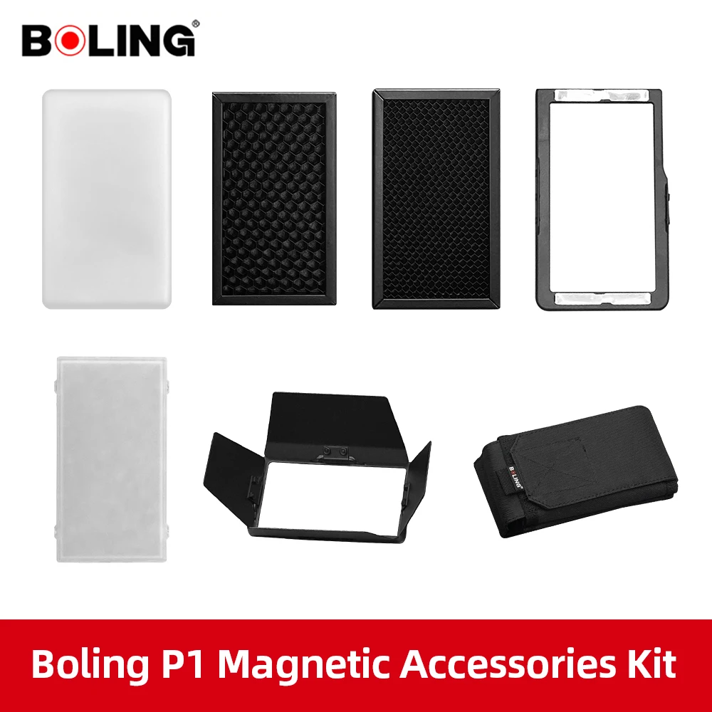 Boling P1 LED Fill Light Accessories Kit with Softbox Hood Barn Door Honeycomb Light Effect Accessories For BL-P1 led light