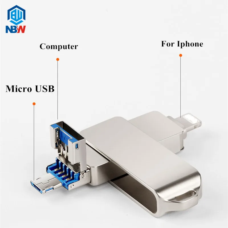 For iPhone Android PC 3 IN 1 Micro USB Stick 3.0 16GB 32GB 64GB otg Pendrive Flash Dive - ANKUX.COM