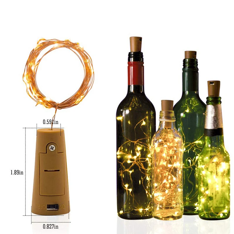 2M Cork Shaped LED Fairy Copper Wire String Light Wine Bottle For Xmas Decor 