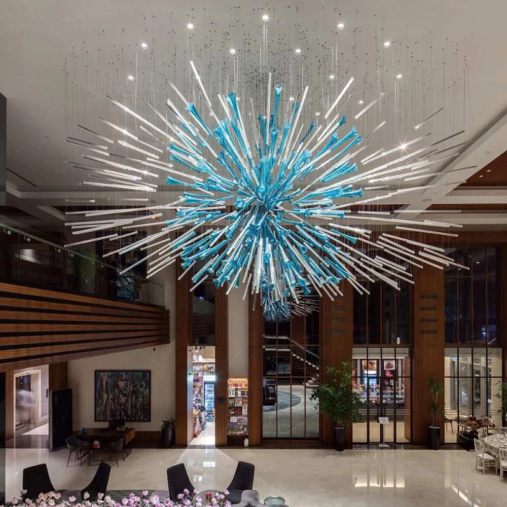 Customizable contemporary large hotel lobby wedding luxury glass long pendant lighting chandelier