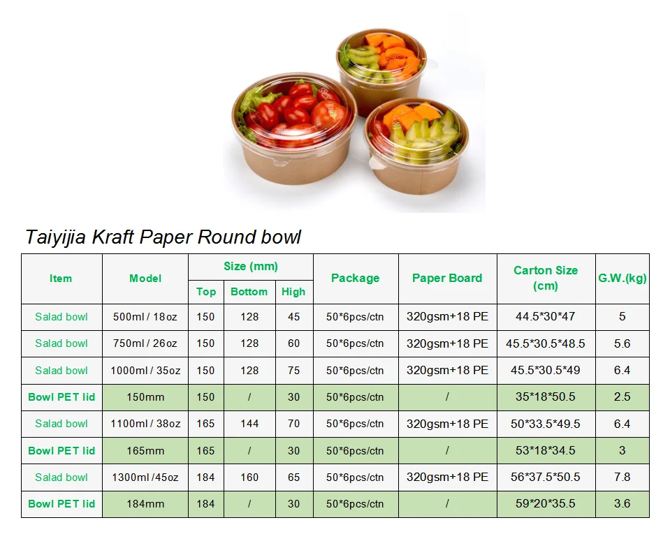 100% Eco-friendly Biodegradable Disposable Kraft Paper Salad Bowl With ...
