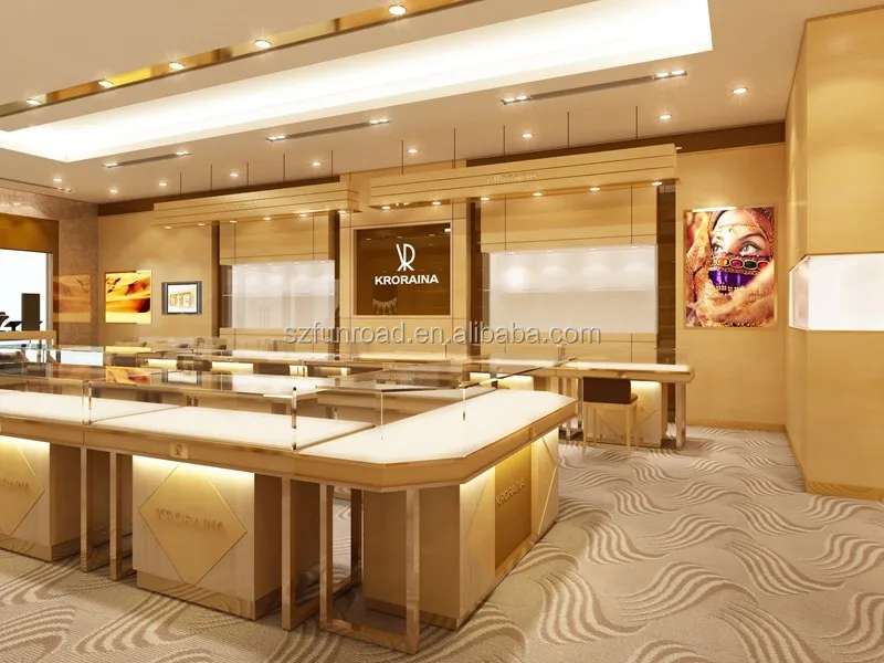 Competitive price modern shop counter design / Gold shop display counter design for customized