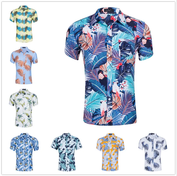 New Design Custom Shirt Printing Men Beach Wear Linen/cotton Hawaiian