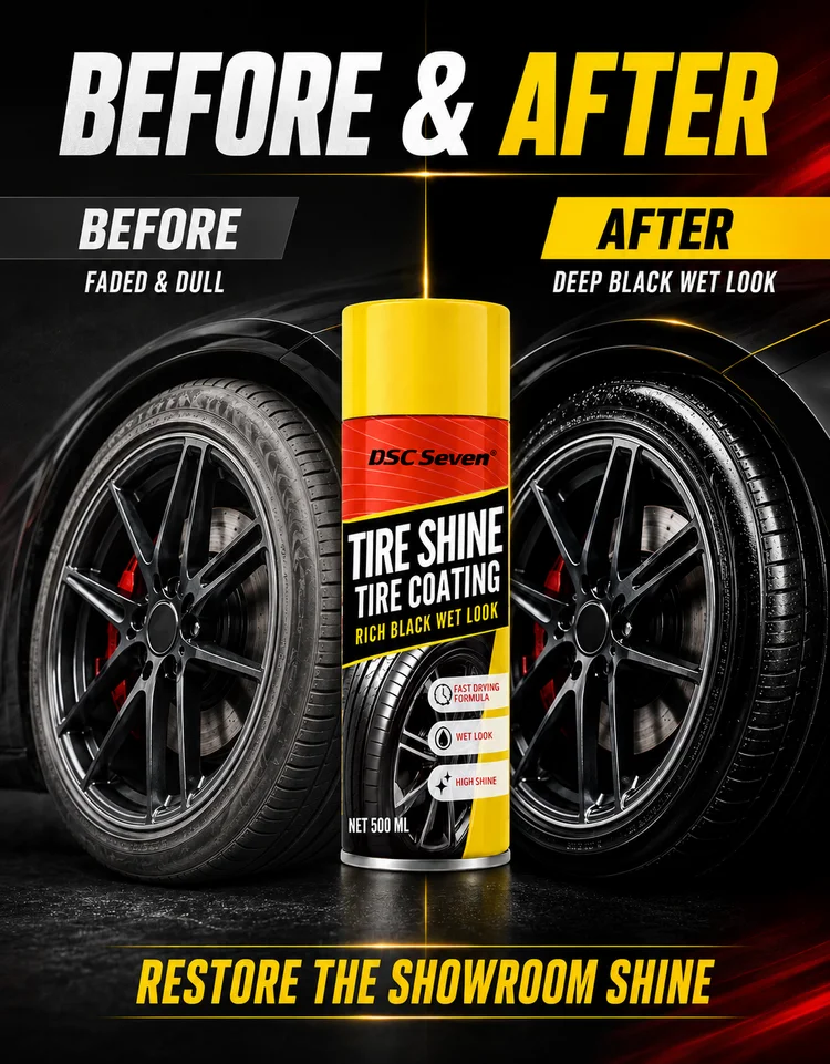 500mL  Tire Shine Polish Spray, Professional Tire Care Anti-Aging High Gloss Durable Protection Car Care Product