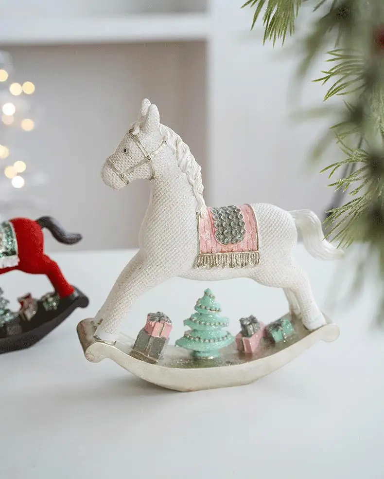 Resin Santa Claus Rocking Horse Festive Desktop Ornaments for Home Christmas Gifts for Holiday Party Crafts