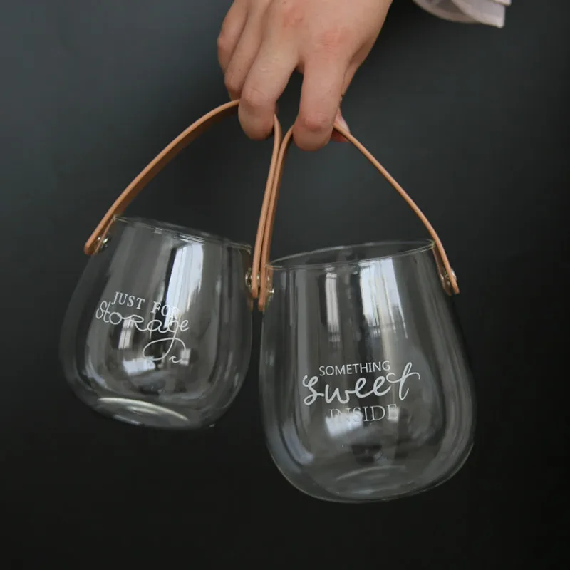 Nordic Style Hanging Clear Glass Flower Vase With Leather Handle Glass