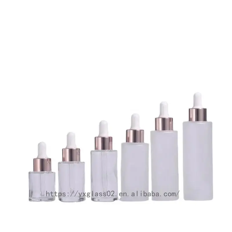 Custom Essential Oil  travel packaging glass container serum Flat Shoulder Dropper bottle for personal skincare20ml-100ml factory