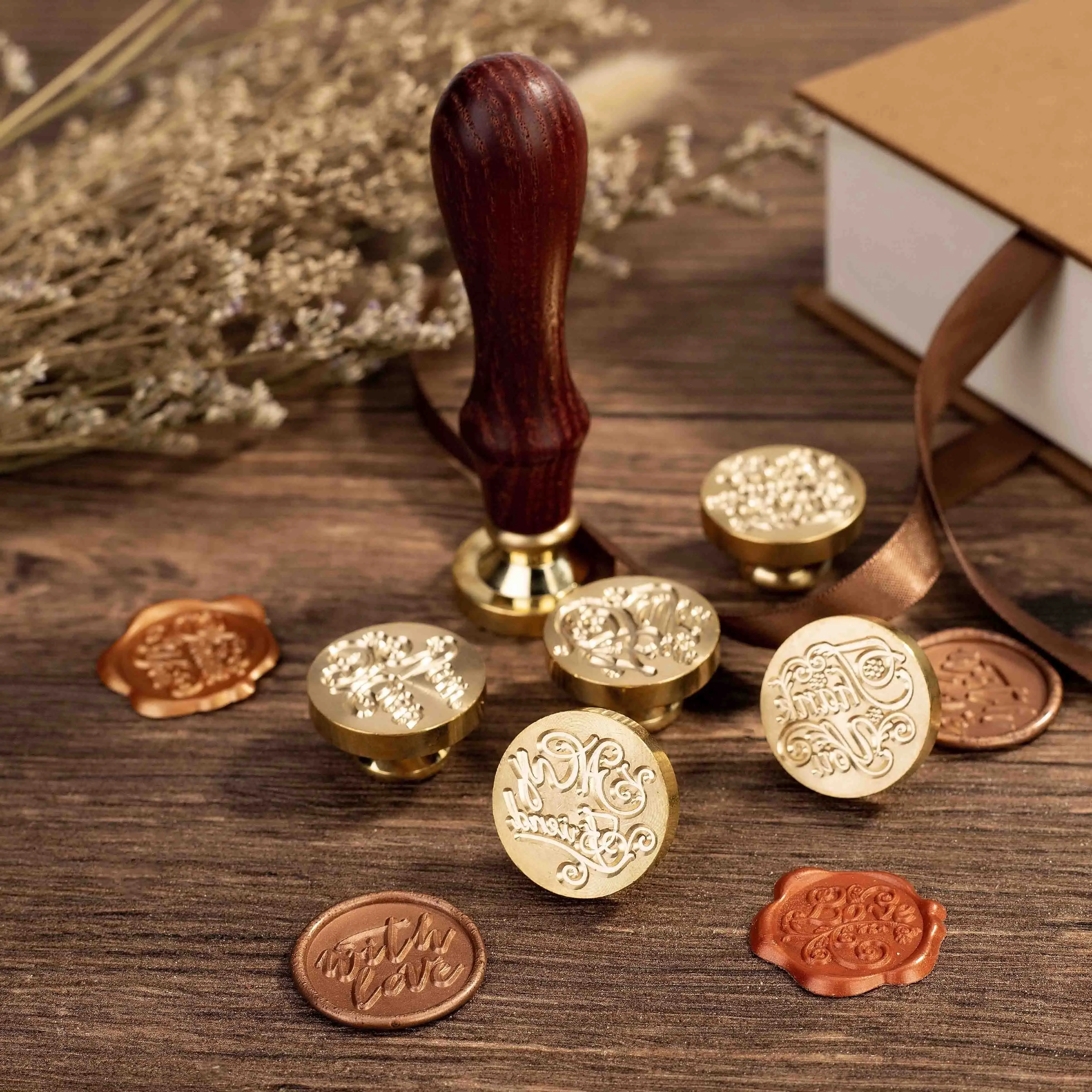 high quality copper seal engraving wax seal five seal head set