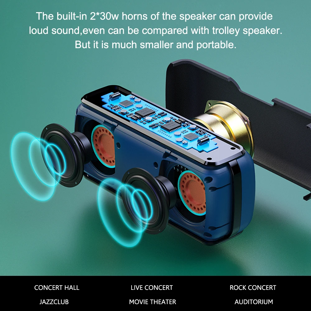 60W IPX5 Portable Waterproof TWS Heavy Bass Loudspeaker Subwoofer Boomboxes Bluetooth speakers - ANKUX.COM