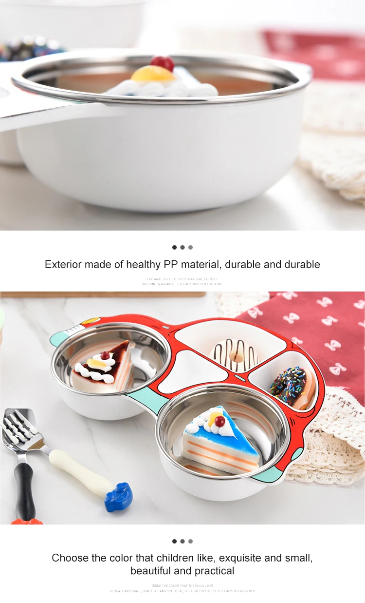 New Product 2021 Kitchen Accessories 3 Pcs Stainless Steel Baby Feeding Plate Spoon Fork Children Tableware Set Dinnerware Sets