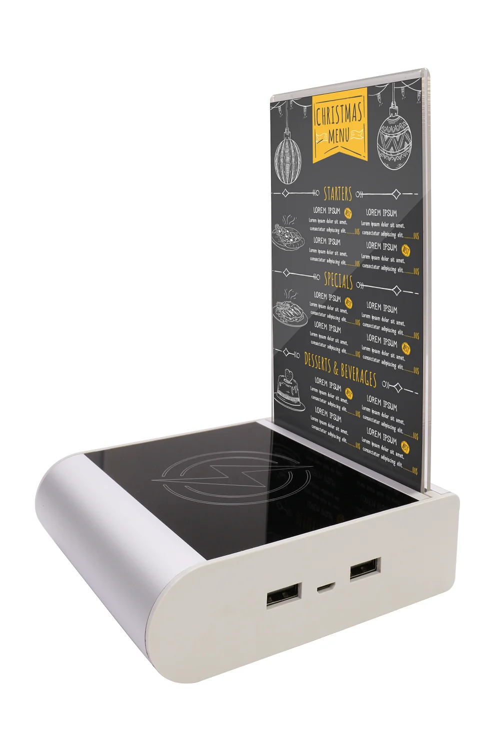 Custom Size Restaurant Power Bank Table Holder Menu Power Bank Station