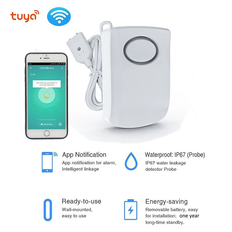 Wifi Tuya Water Flow Sensor 130db Home Alarm Security System Water Level Sensor With Alarm Buy
