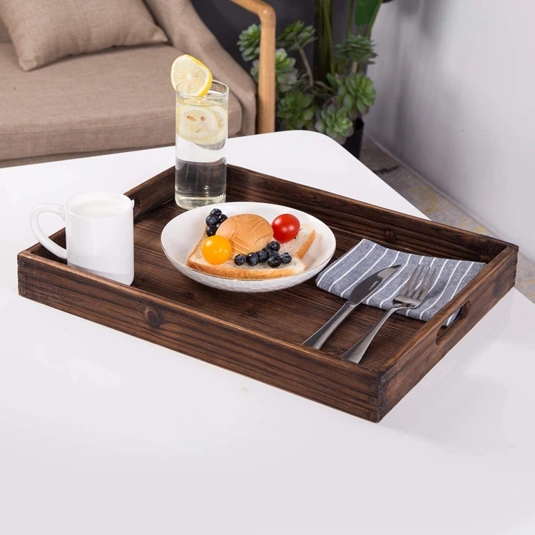PHOTA High quality brown ottoman tray wooden tray with two handles