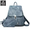 Vintage Women's Denim Two-Piece Backpack School Backpack Fashion Casual Solid Color Travel Backpack With Small Storage Bag