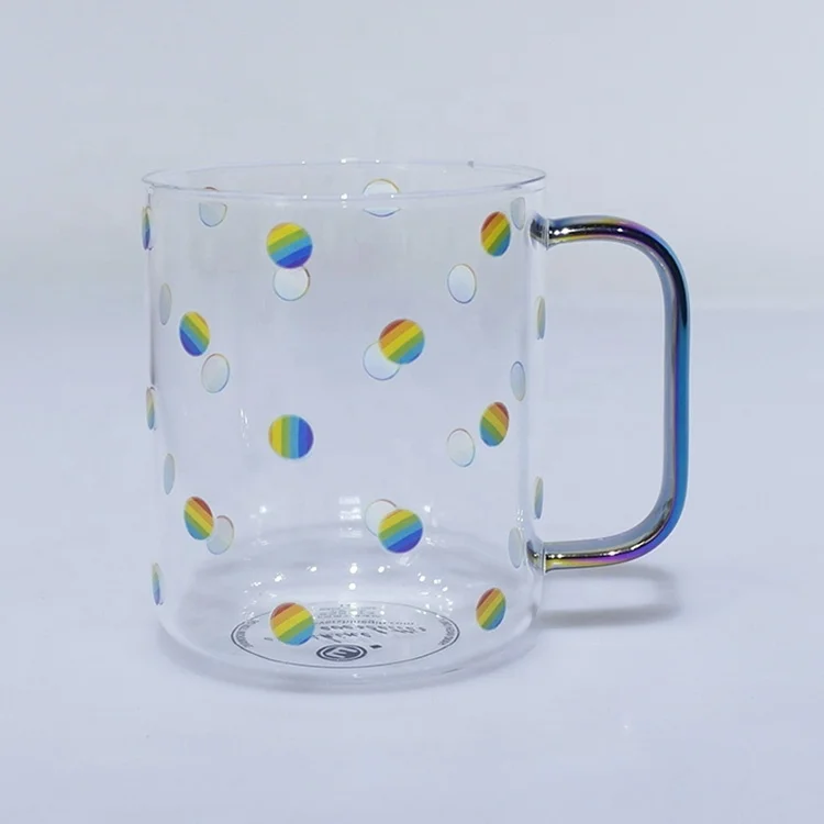 480ml Wide mouth Multi color plating handle glass coffee mug best gift for Office