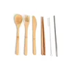Plastic Free Wrapped Kit Reusable Bamboo Utensil Cutlery Set For Outdoor Camping