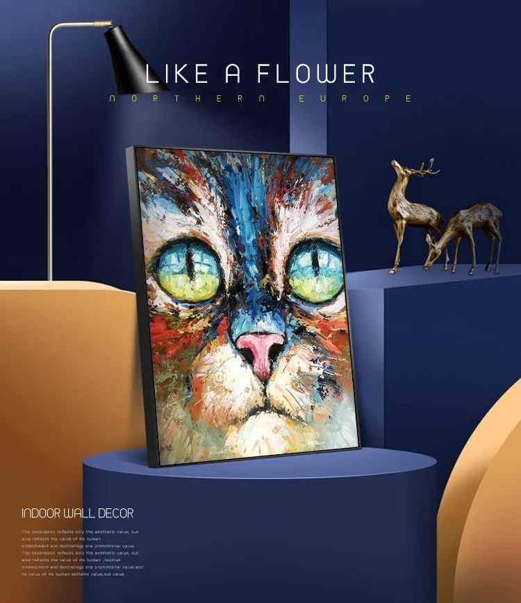 Modern Handpainted Home Decor Canvas Cat Painting Artwork Animal Oil Animal Painting on Canvas
