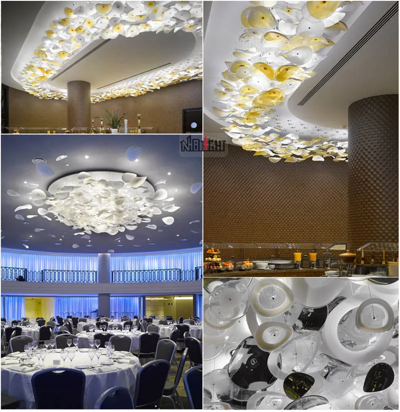 Customize the glass art Lotus leaf ceiling lamps for the foyer and living room of the hotel villa
