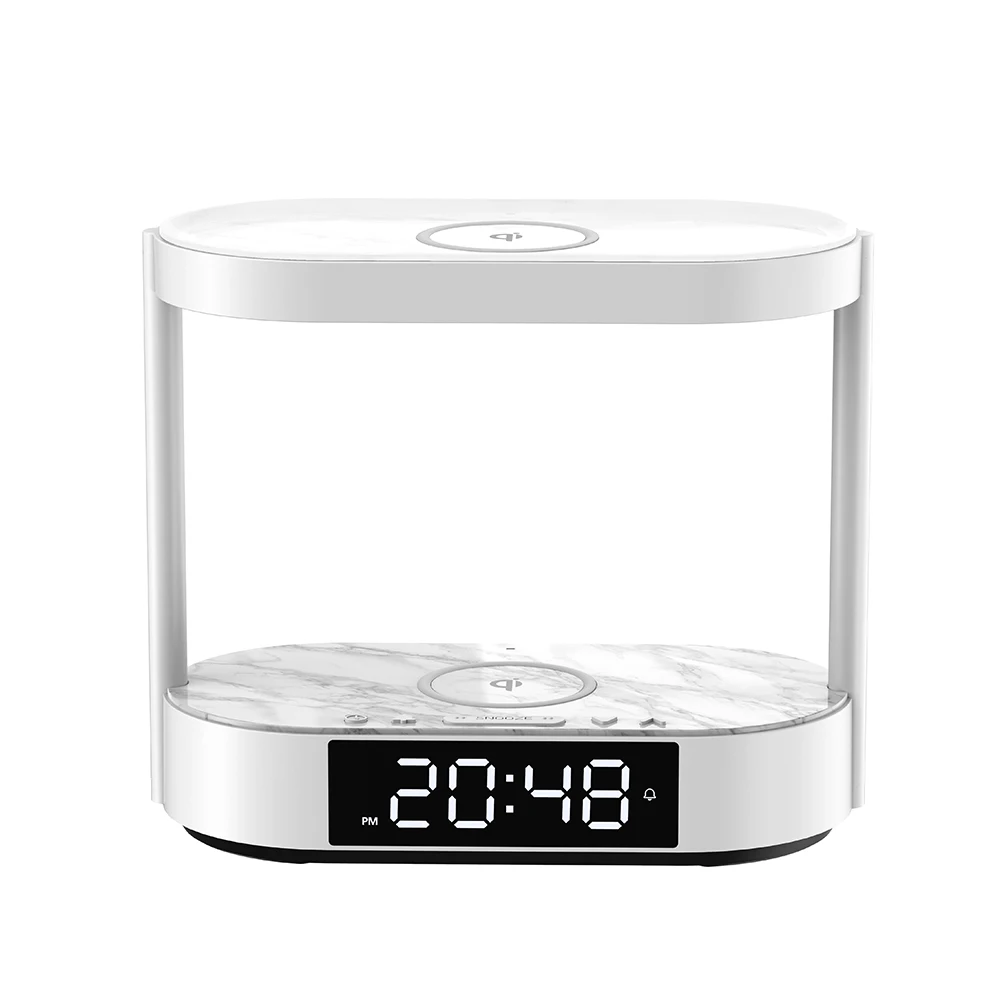 2020 Modern stylish  Convenient to carry  Dual wireless charging led bedside lamp with  alarm clock  night light