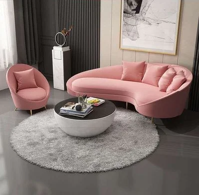 Nordic light luxury iron frame curved u shape home pink velvet living room sofas