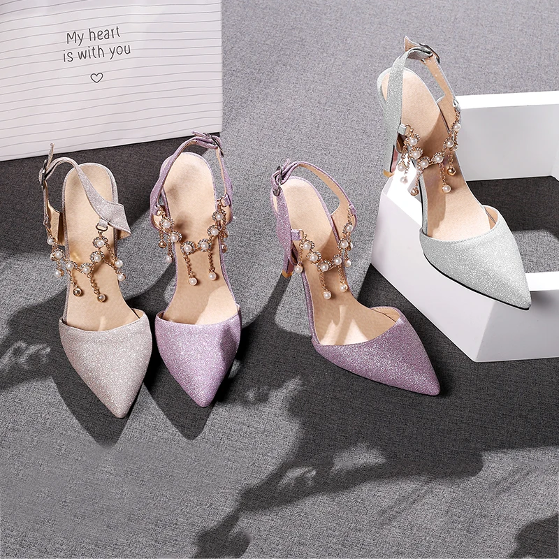 Hot Selling Glitter Prom Shoes Slingback Party Shoes Pointed Toe Wedding Party High Heels