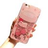 Fashion Drink Strawberry Cup Pattern Quicksand Liquid Pink Phone Case for iPhone X 6 7 8Plus Glitter Powder Sand Shell