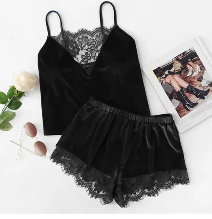 Sexy Velvet Womens Pajamas Pijamas Mujer Pyjama Femme 2 Piece Set