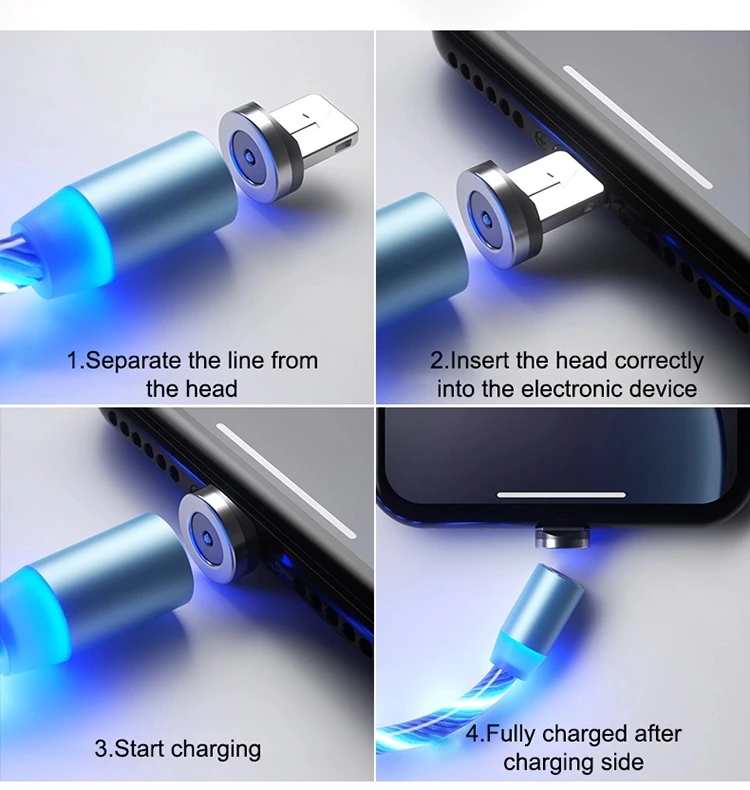 Flowing Light Magnetic Micro Type-c Fast Charger Usb Data Cable Led 3 In 1 Magnet Usb Magnetic Charging Cable - ANKUX.COM