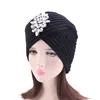 2019 New Winter Rose Flower Embroidery Knit Turban Lady Knitted Beanie Cap TJM-85B