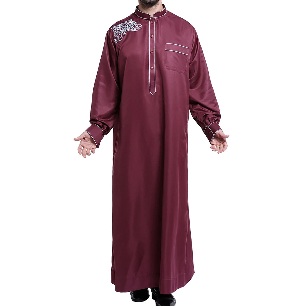 2020新款定制男士阿拉伯穆斯林长款素色服装abaya优雅纯粹长袍