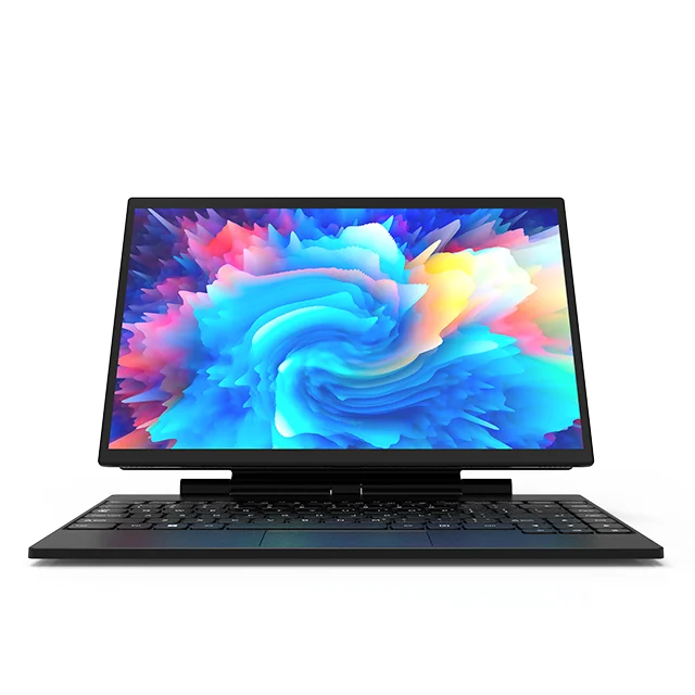 Side profile of a 14-inch convertible laptop showing thin profile, hinge mechanism, and stylus stored magnetically