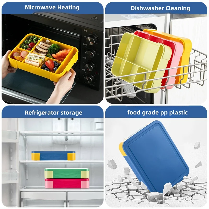 Quality BPA-Free Plastic Kids Bento Box Microwaveable Leak-Proof Lunch Box with 6 Compartments for School Office factory