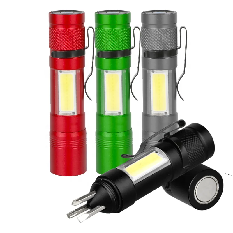 Multi function rechargeable LED mini pocket aluminum alloy with screwdriver tools flashlight top magnet waterproof torch light