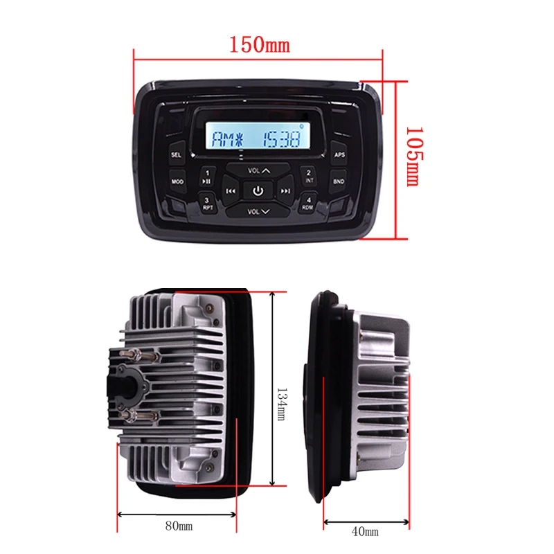 Hasda H-8102+h-050marine Golf Cart Bt Boat Radio Head Unit Waterproof ...