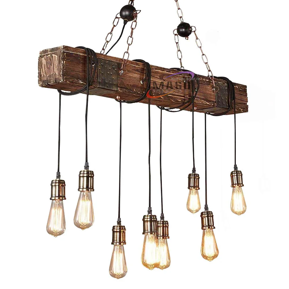 wholesale vintage industrial hanging chandelier lamp wooden ceiling fixture light