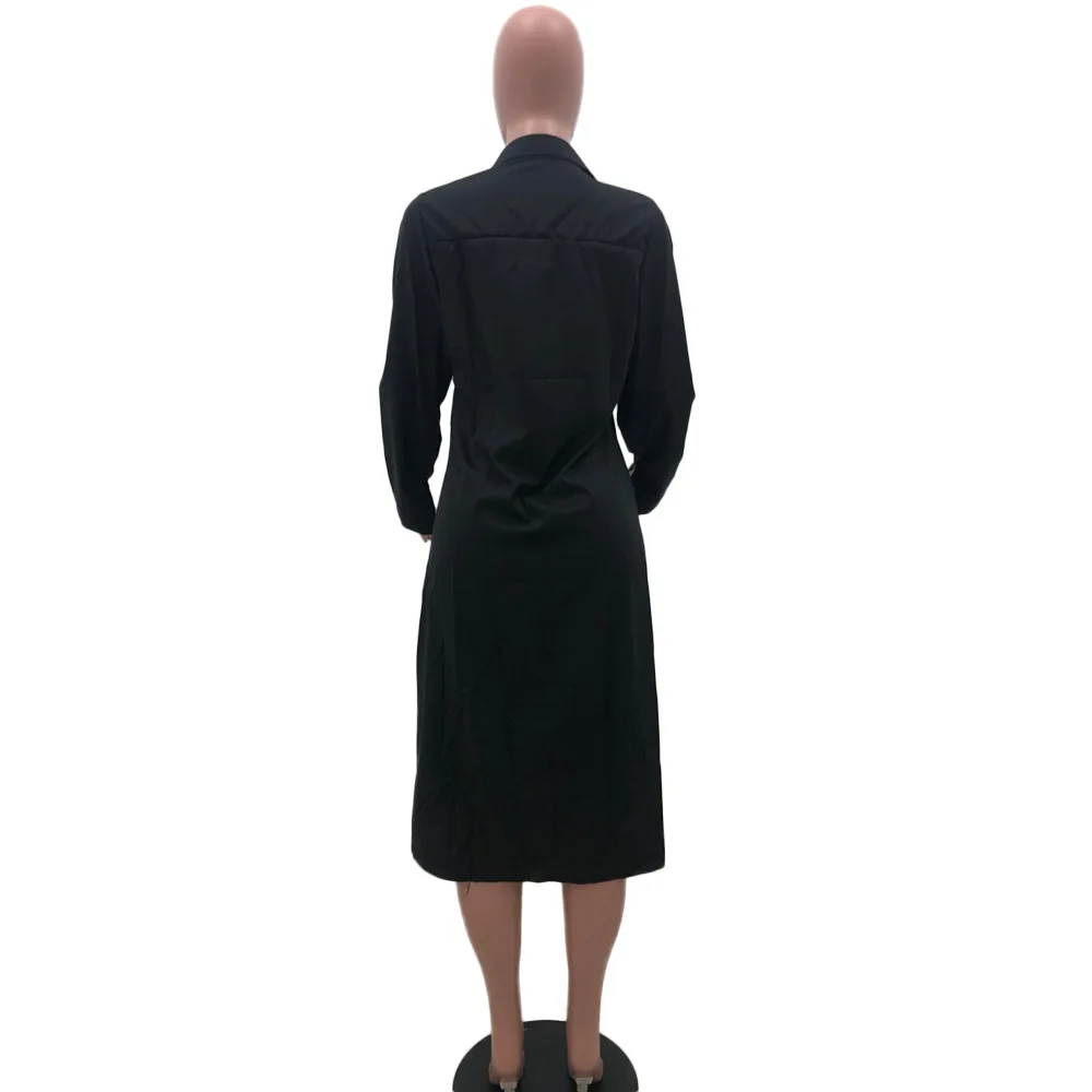 White Shirt Dresses Casual Button Up Long Sleeves Mid Calf African Fashion Women's Loose Robes Black Green africa clothing