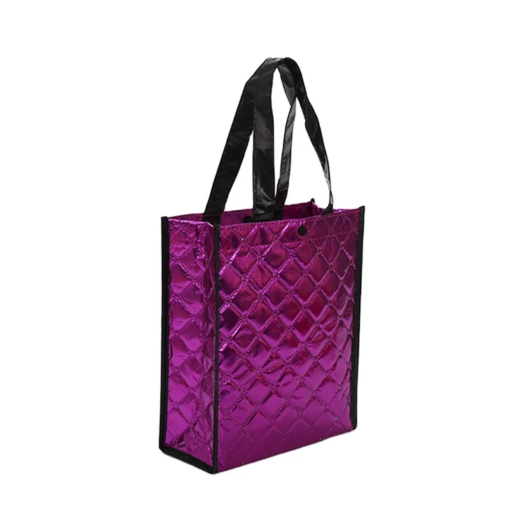 
Factory Outlet Laminated Purple Metallic Luster Bag Non Woven Fabric Ladies Portable Cosmetic Bag 
