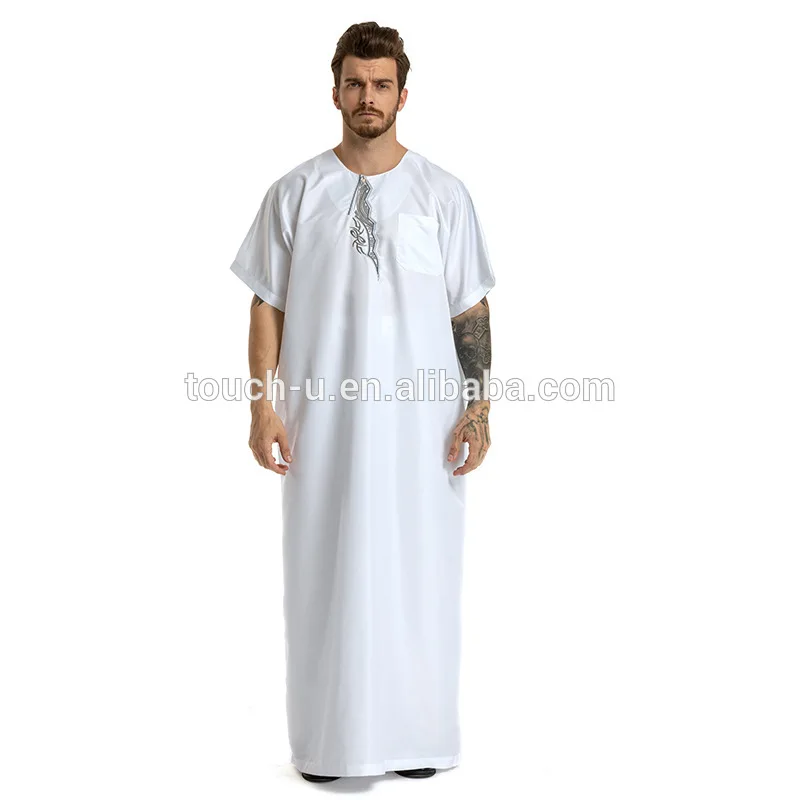 Men  Kaftan Jilbab Arbric Jubba Muslin Short Sleeves Clothes Abaya Thobe