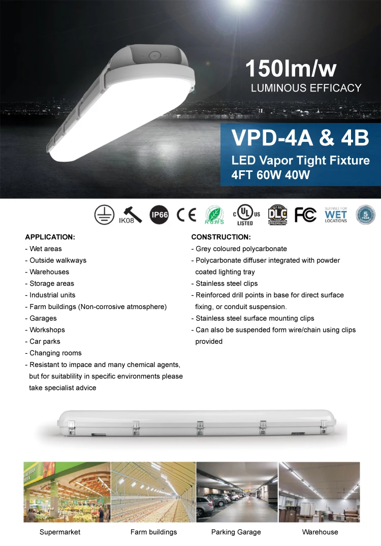 LEDBRITE 4FT Waterproof LED Batten Light – IP65, 150Lm/W, Tri-Colour (3000K/4000K/6000K), 5yr Warranty