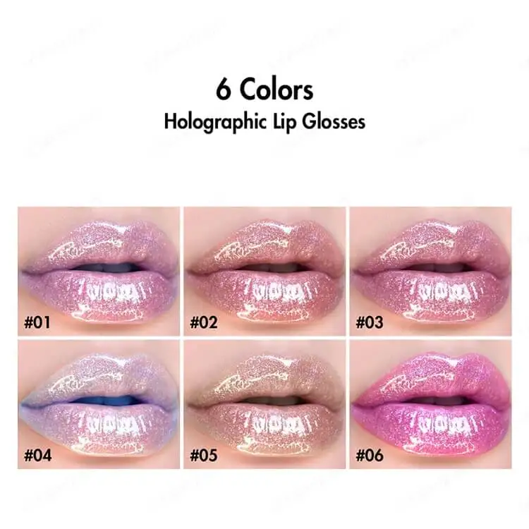 2021 New Wholesale Oem Odm Low Moq 6 Colors Holographic Vegan Glitter Custom Vendors Plumping Lips Lipgloss Clear